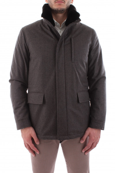 Double-necked jacket with men's dark fur T20-04