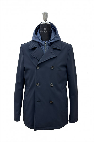 Blue men's jacket with double collar and zip TE05-01