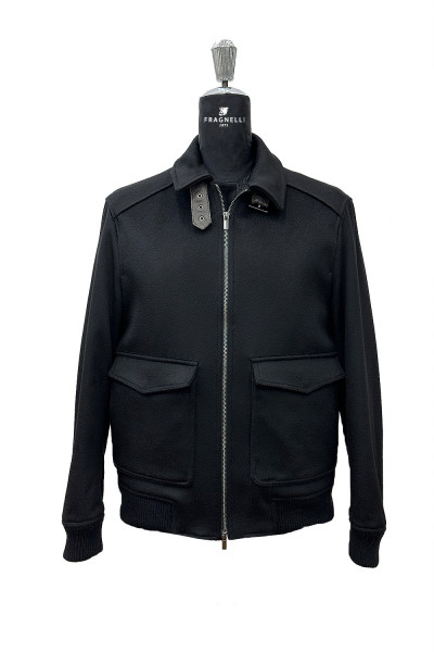 Black men's jacket with double collar and zip TE06-01