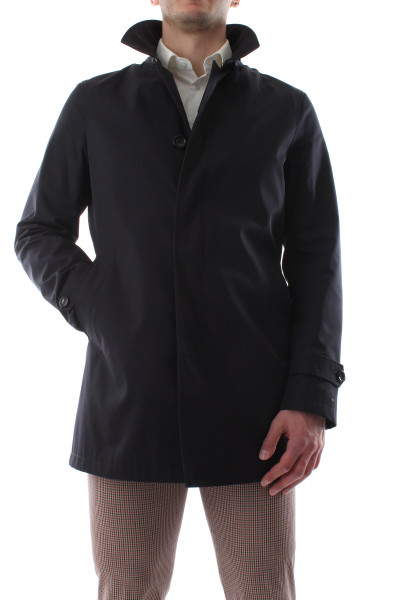 Men's blue wool unlined single-breasted trench coat P21-06